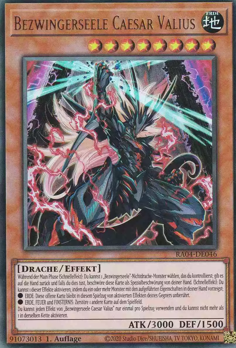 Bezwingerseele Caesar Valius Ultra Rare RA04-DE046 Yugioh Karte Bezwingerseele Caesar Valius RA04-DE046 ist in Ultra Rare Yu-Gi-Oh Karte aus Quarter Century Stampede 1.Auflage