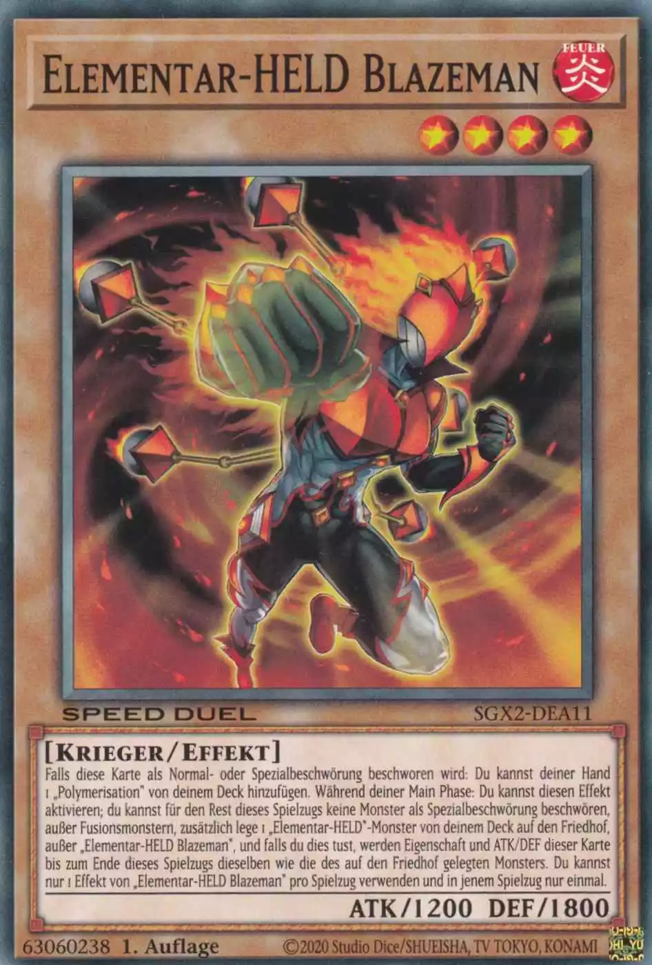 Elementar-HELD Blazeman SGX2-DEA11 ist in Common Yu-Gi-Oh Karte aus Speed Duel GX: Midterm Paradox 1.Auflage