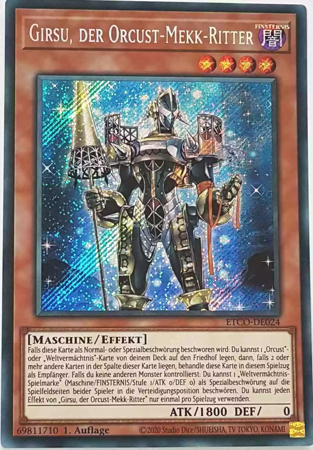 etco-de024-girsu-der-orcust-mekk-ritter-secret-rare Girsu, der Orcust-Mekk-Ritter ETCO-DE024 ist in Secret Rare Yu-Gi-Oh Karte aus Eternity Code 1.Auflage
