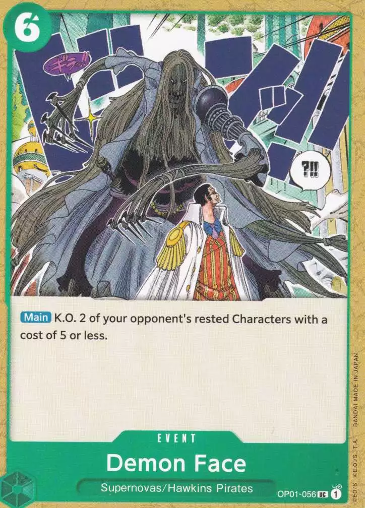 op01-056-demon-face-uncommon-romance-dawn Demon Face OP01-056 ist in Uncommon. Die One Piece Karte ist aus Romance Dawn in Normal Art.