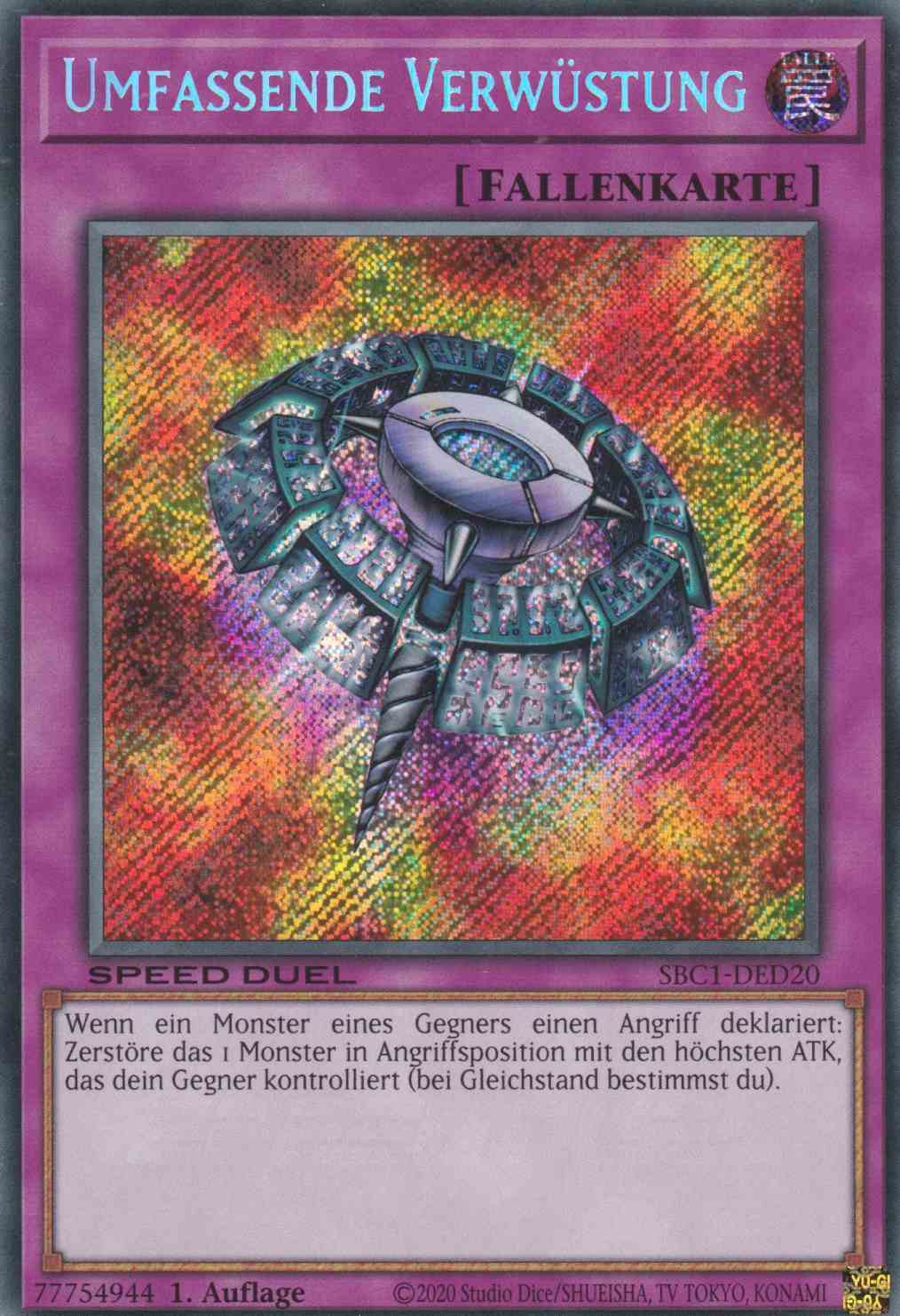 Umfassende Verwüstung SBC1-DED20 ist in Secret Rare Yu-Gi-Oh Karte aus Streets of Battle City 1.Auflage