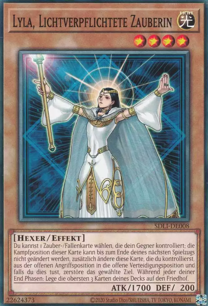 Lyla, Lichtverpflichtete Zauberin SDLI-DE008 ist in Common Yu-Gi-Oh Karte aus Realm Of Light unlimitiert