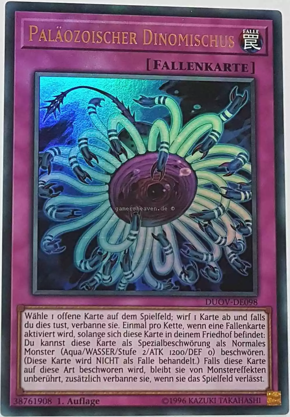 Paläozoischer Dinomischus DUOV-DE098 ist in Ultra Rare Yu-Gi-Oh Karte aus Duel Overload 1.Auflage