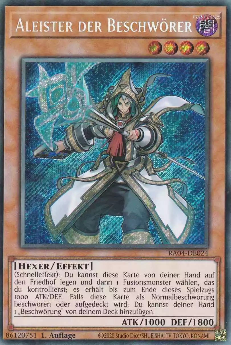 Aleister der Beschwörer RA04-DE024 ist in Secret Rare Yu-Gi-Oh Karte aus Quarter Century Stampede 1.Auflage