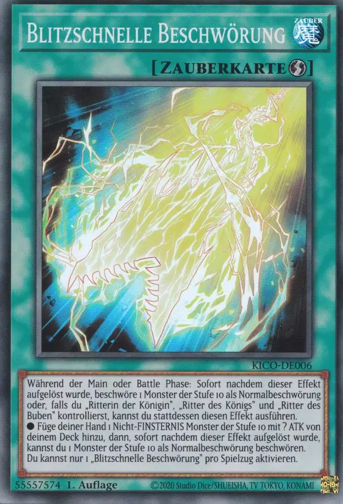 Blitzschnelle Beschwörung KICO-DE006 ist in Super Rare Yu-Gi-Oh Karte aus King's Court 1.Auflage