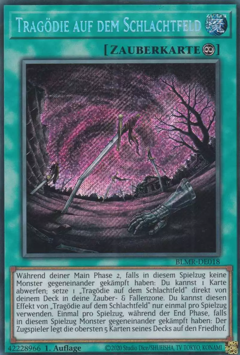 Tragödie auf dem Schlachtfeld BLMR-DE018 ist in Secret Rare Yu-Gi-Oh Karte aus Battles of Legend Monstrous Revenge 1.Auflage