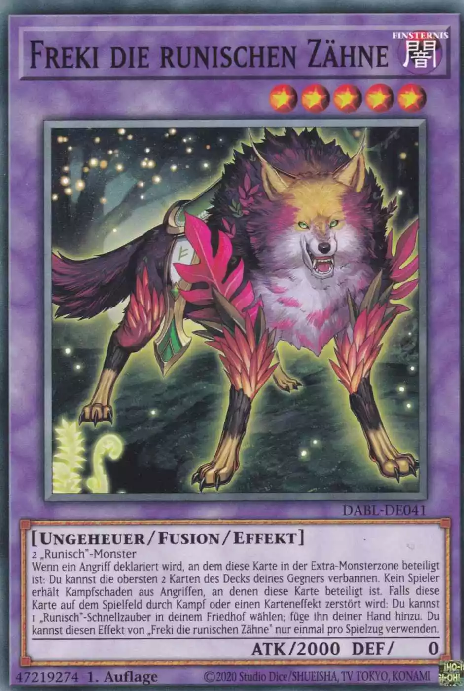 Freki die runischen Zähne DABL-DE041 ist in Common Yu-Gi-Oh Karte aus Darkwing Blast 1.Auflage