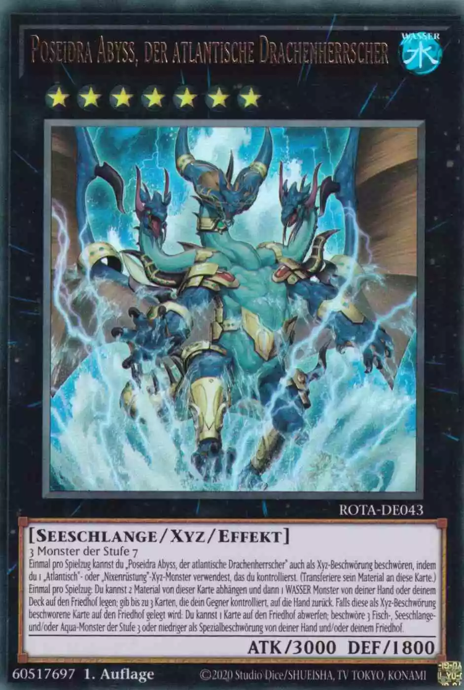 Poseidra Abyss, der atlantische Drachenherrscher ROTA-DE043 ist in Ultra Rare Yu-Gi-Oh Karte aus Rage of the Abyss 1.Auflage