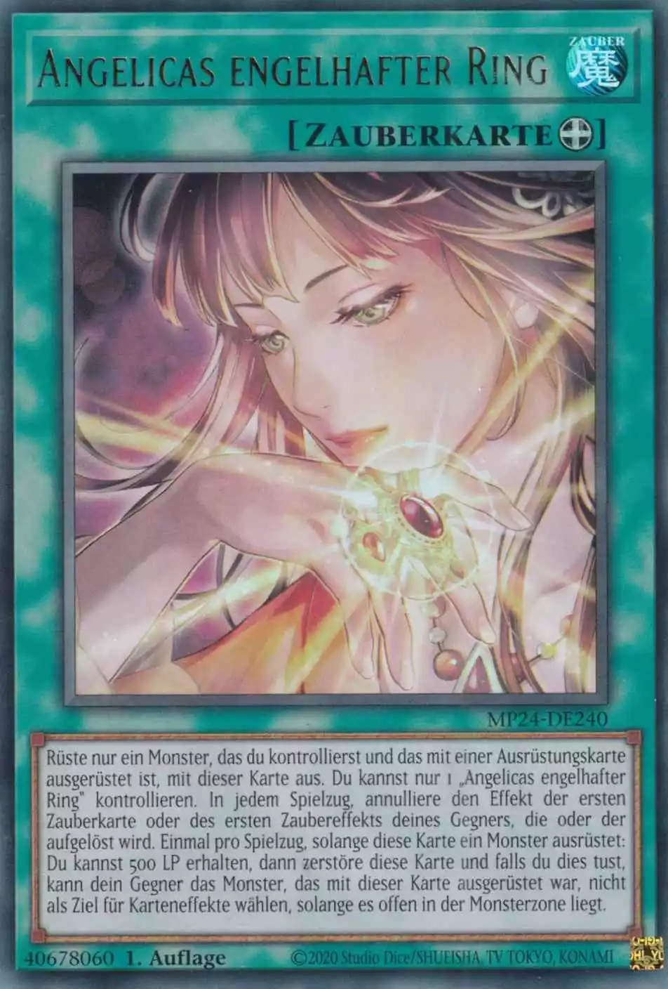 Angelicas engelhafter Ring Ultra Rare MP24-DE240 Yugioh Karte Angelicas engelhafter Ring MP24-DE240 ist in Ultra Rare Yu-Gi-Oh Karte aus 25th Anniversary Tin Dueling Mirrors 1.Auflage
