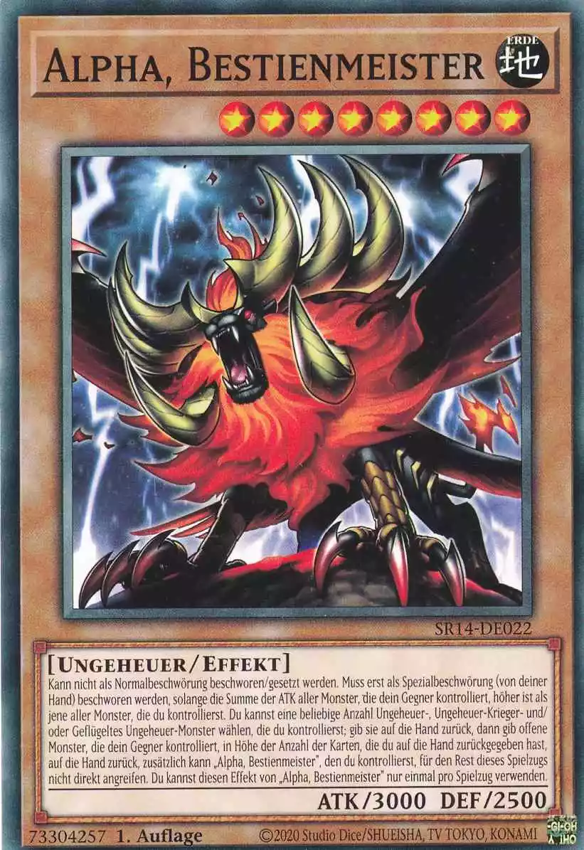 Alpha, Bestienmeister SR14-DE022 ist in Common Yu-Gi-Oh Karte aus Fire Kings 1.Auflage