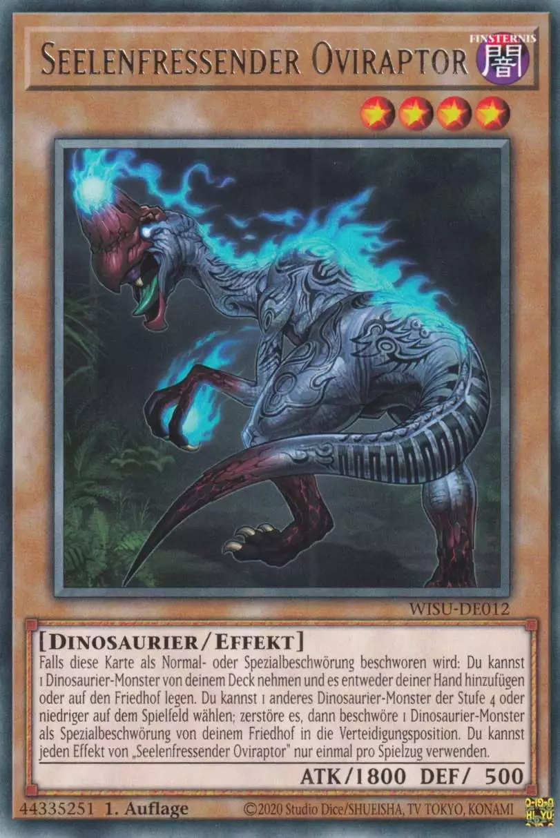 Seelenfressender Oviraptor WISU-DE012 ist in Rare Yu-Gi-Oh Karte aus Wild Survivors 1.Auflage