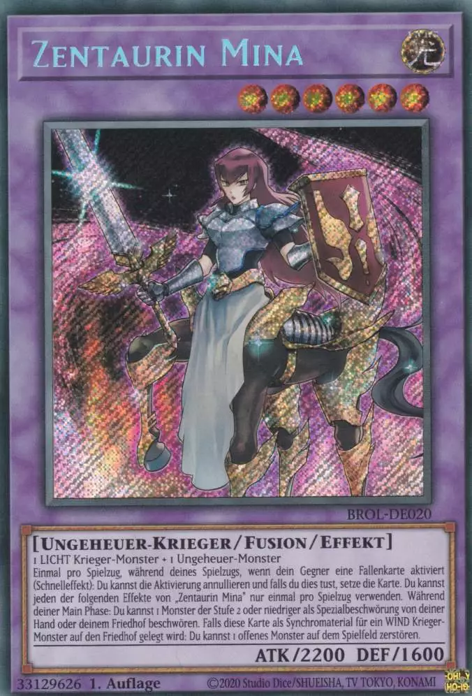 Zentaurin Mina BROL-DE020 ist in Secret Rare Yu-Gi-Oh Karte aus Brothers of Legend 1.Auflage