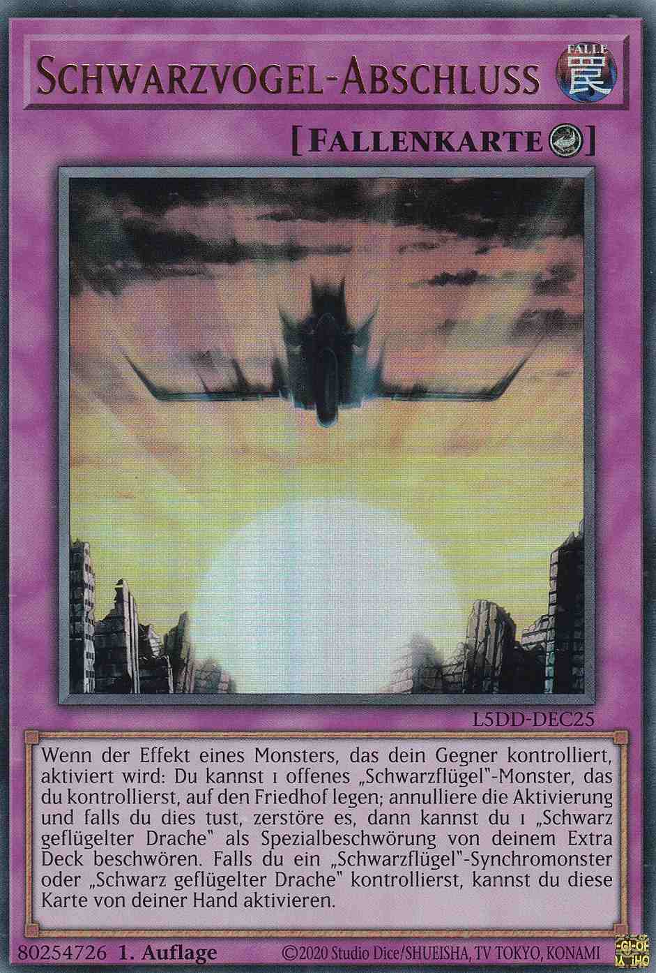 Schwarzvogel-Abschluss Ultra Rare L5DD-DEC25 Yugioh Karte Schwarzvogel-Abschluss L5DD-DEC25 ist in Ultra Rare Yu-Gi-Oh Karte aus Legendary 5D’s Decks 1.Auflage