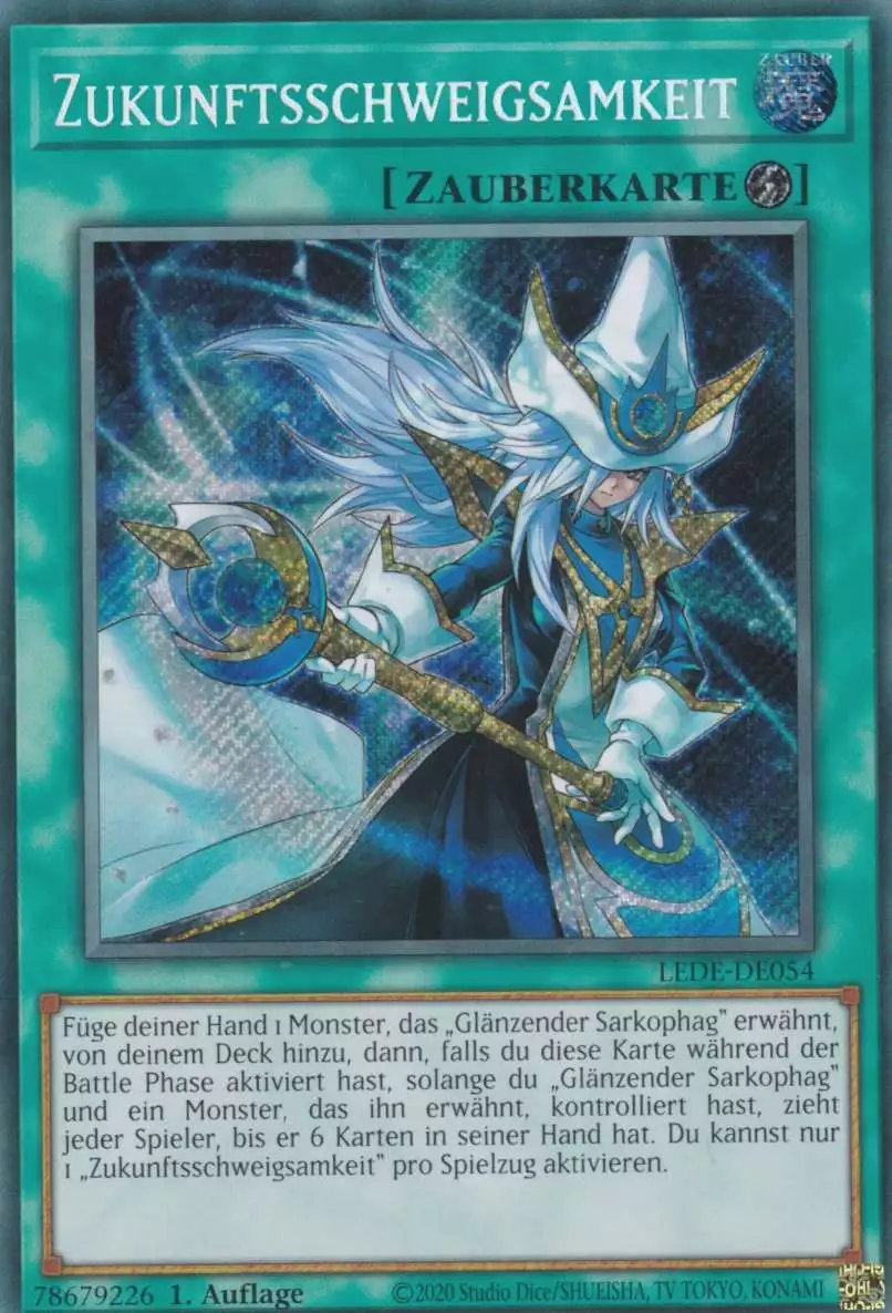 Zukunftsschweigsamkeit LEDE-DE054 ist in Secret Rare Yu-Gi-Oh Karte aus Legacy Of Destruction 1.Auflage