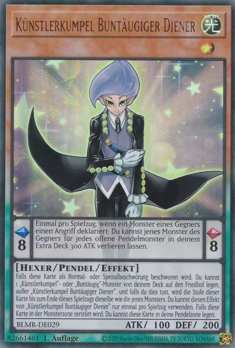 Künstlerkumpel Buntäugiger Diener BLMR-DE029 ist in Ultra Rare Yu-Gi-Oh Karte aus Battles of Legend Monstrous Revenge 1.Auflage