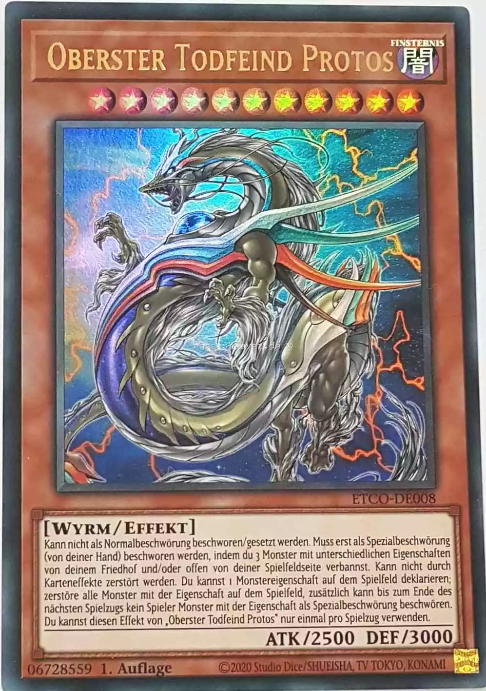 Oberster Todfeind Protos ETCO-DE008 ist in Ultra Rare Yu-Gi-Oh Karte aus Eternity Code 1.Auflage