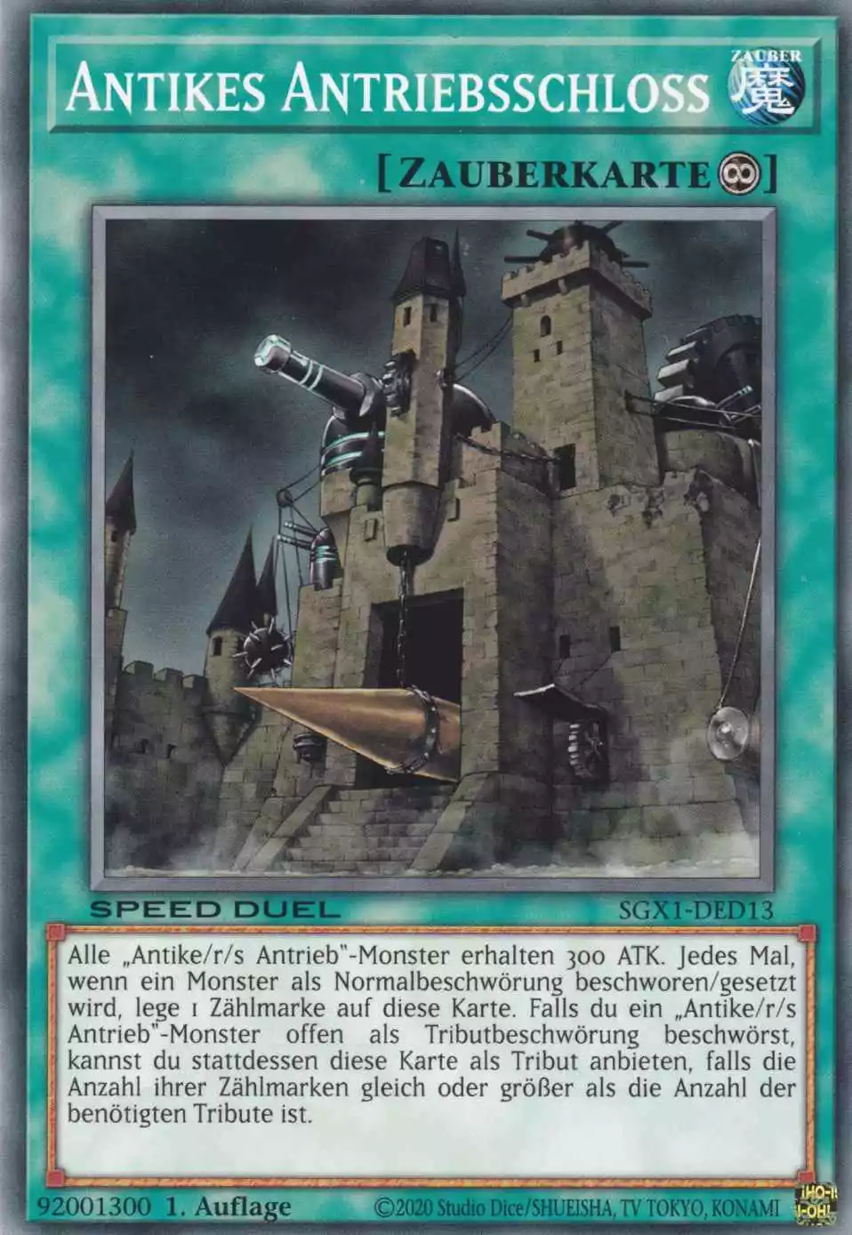 Antikes Antriebsschloss SGX1-DED13 ist in Common Yu-Gi-Oh Karte aus Speed Duel GX Duel Academy Box 1.Auflage