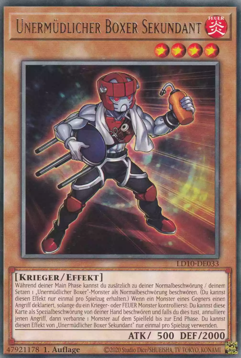 Unermüdlicher Boxer Sekundant LD10-DE033 ist in Rare Yu-Gi-Oh Karte aus Legendary Duelists Soulburning Volcano 1.Auflage