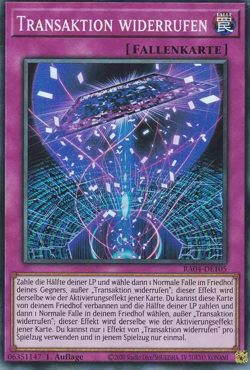 Transaktion widerrufen Super Rare RA04-DE105 Yugioh Karte Transaktion widerrufen RA04-DE105 ist in Super Rare Yu-Gi-Oh Karte aus Quarter Century Stampede 1.Auflage