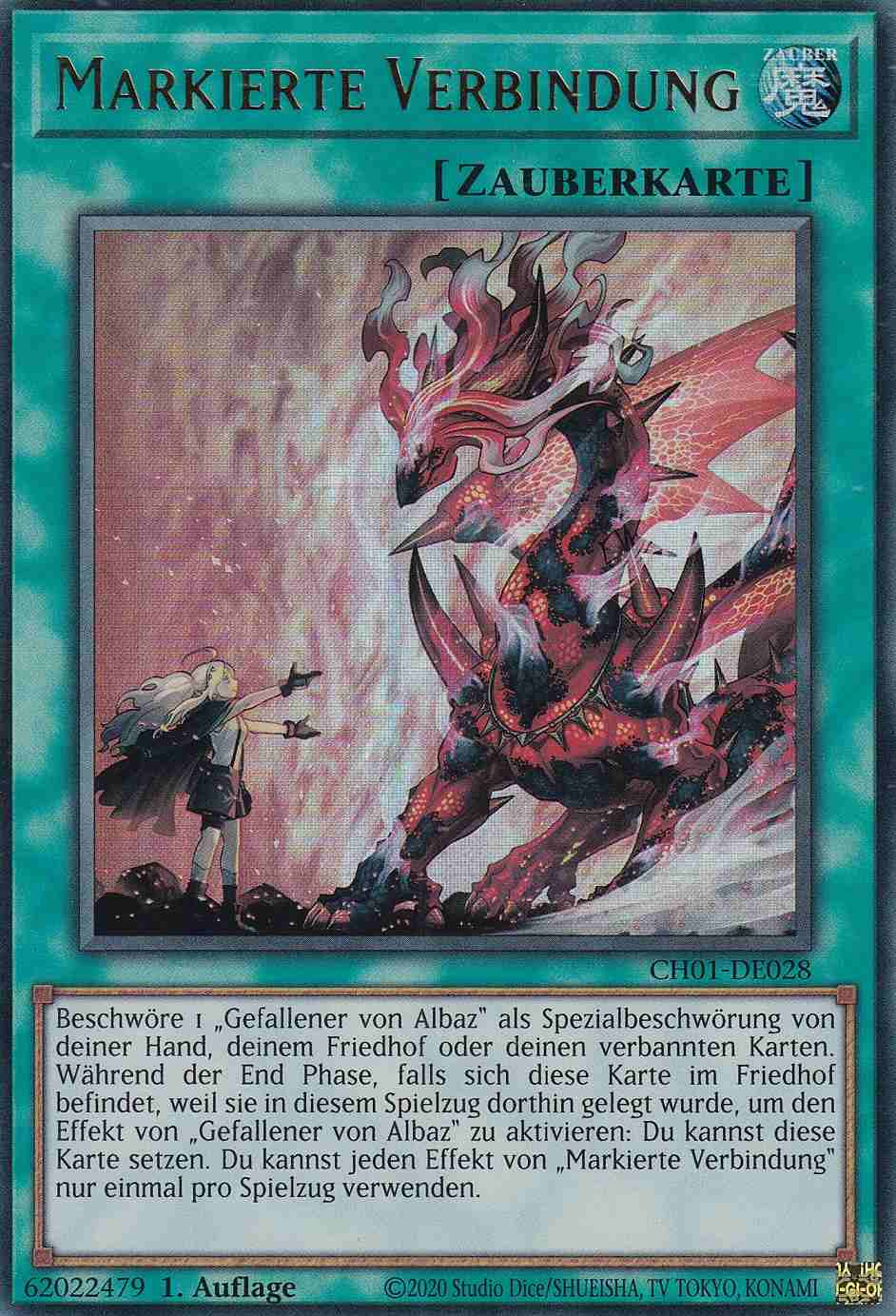 Markierte Verbindung Ultra Rare CH01-DE028 Yugioh Karte Markierte Verbindung CH01-DE028 ist in Ultra Rare Yu-Gi-Oh Karte aus THE CHRONICLES DECK: The Fallen & The Virtuous 1.Auflage