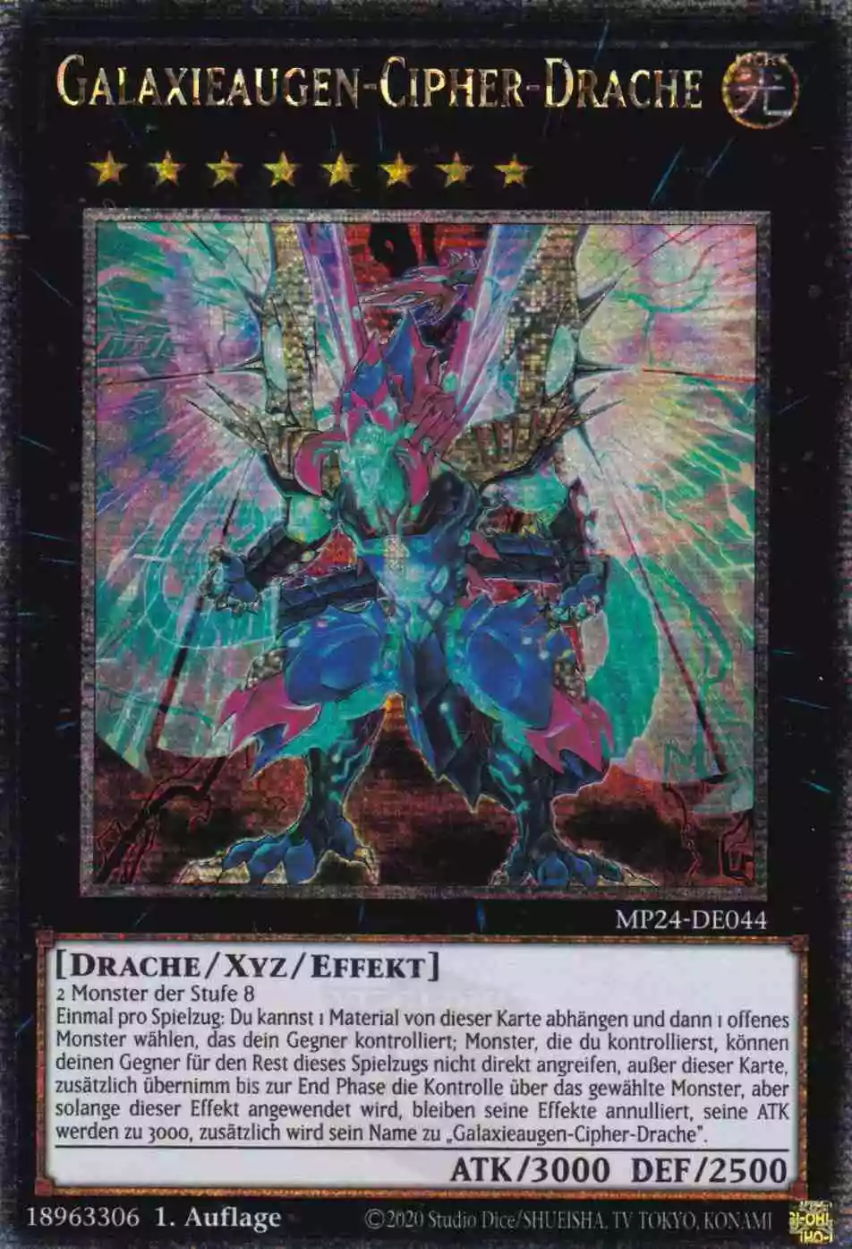 Galaxieaugen-Cipher-Drache MP24-DE044 ist in Quarter Century Secret Rare Yu-Gi-Oh Karte aus 25th Anniversary Tin Dueling Mirrors 1.Auflage