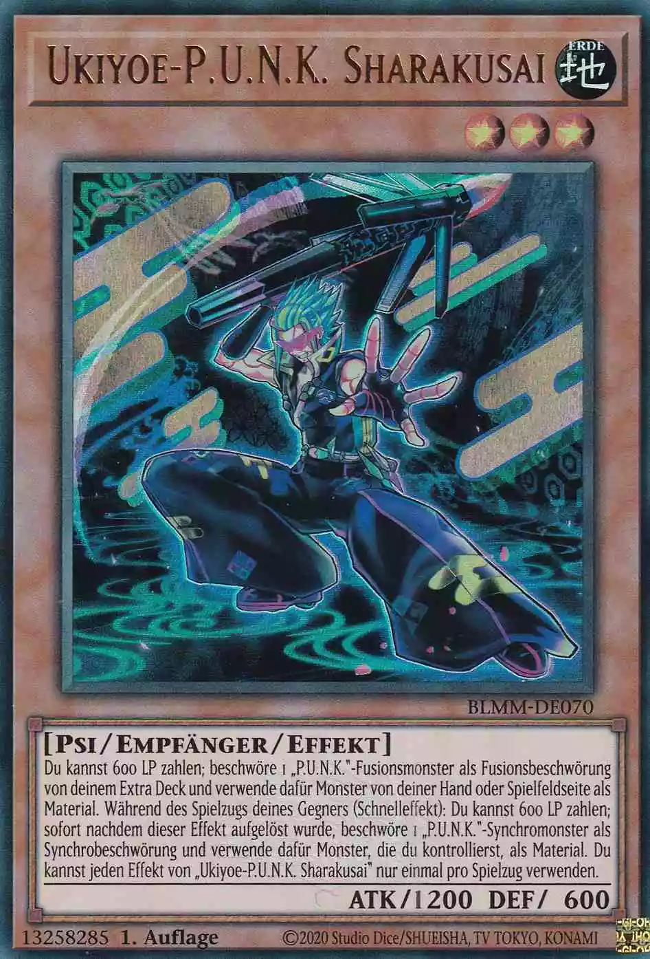 Ukiyoe-P.U.N.K. Sharakusai Ultra Rare BLMM-DE070 Yugioh Karte Ukiyoe-P.U.N.K. Sharakusai BLMM-DE070 ist in Ultra Rare Yu-Gi-Oh Karte aus Battles of Legend Monster Mayhem 1.Auflage