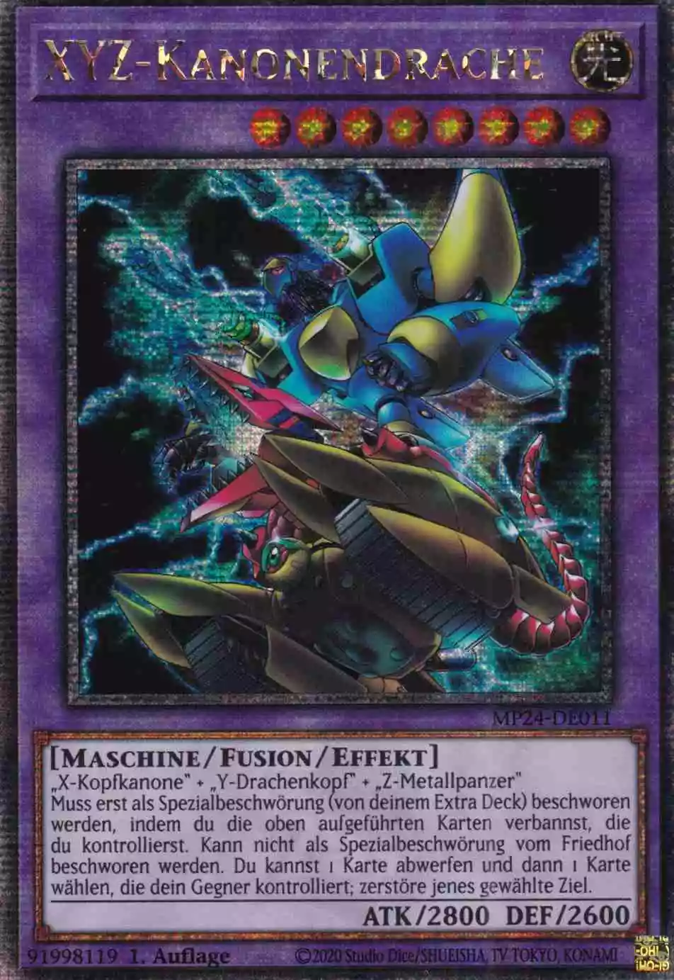 XYZ-Kanonendrache (alternativ art) MP24-DE011 ist in Quarter Century Secret Rare Yu-Gi-Oh Karte aus 25th Anniversary Tin Dueling Mirrors 1.Auflage