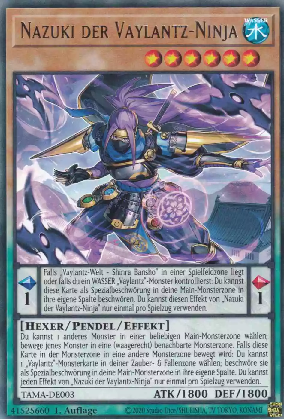 Nazuki der Vaylantz-Ninja TAMA-DE003 ist in Rare Yu-Gi-Oh Karte aus Tactical Masters 1.Auflage