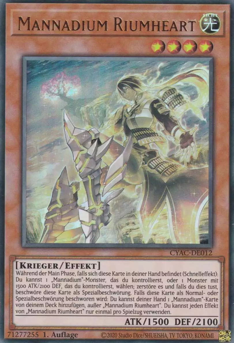cyac-de012-mannadium-riumheart-ultra-rare-cyberstorm-access Mannadium Riumheart CYAC-DE012 ist in Ultra Rare Yu-Gi-Oh Karte aus Cyberstorm Access 1.Auflage