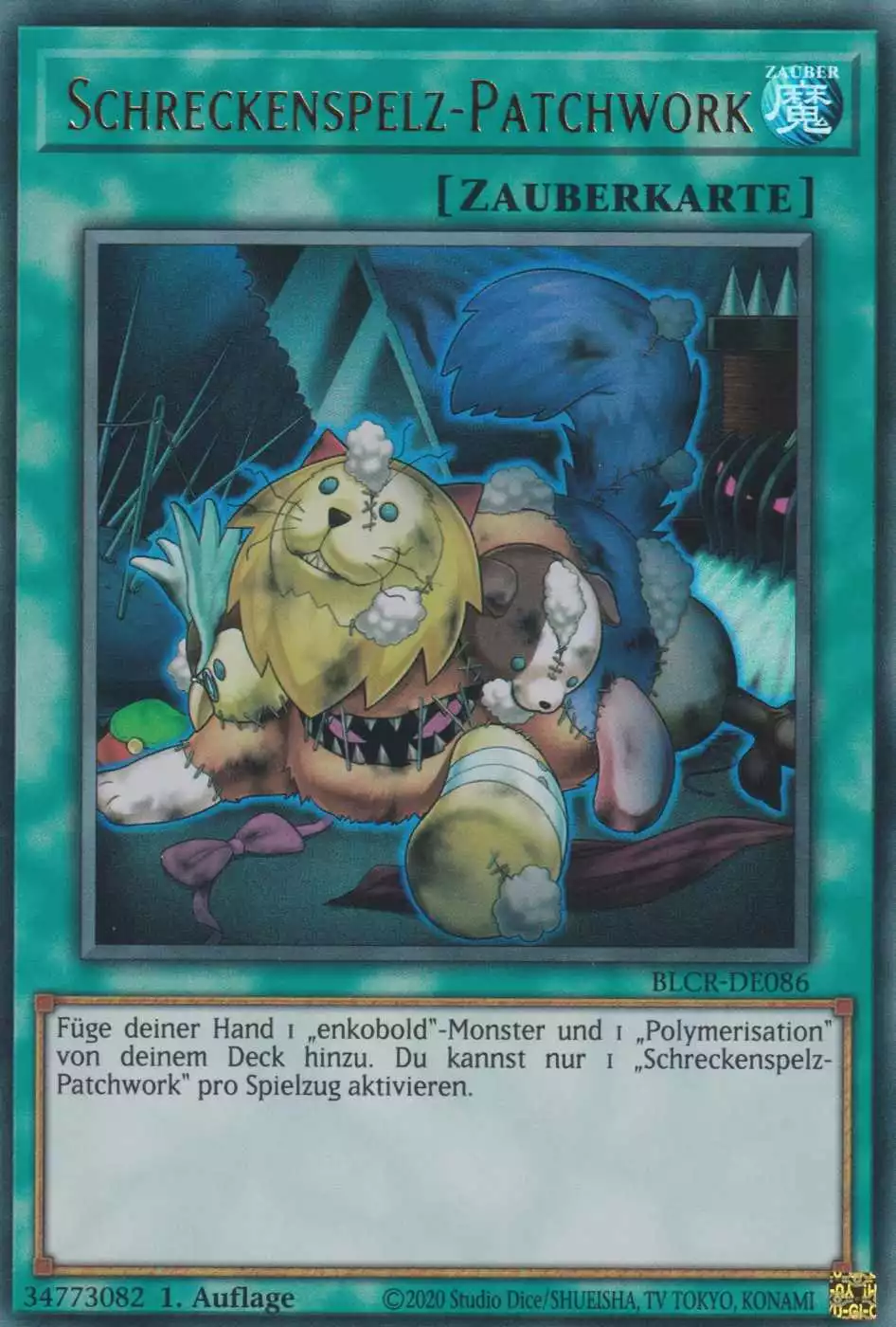 Schreckenspelz-Patchwork BLCR-DE086 ist in Ultra Rare Yu-Gi-Oh Karte aus Battles of Legend Crystal Revenge 1.Auflage