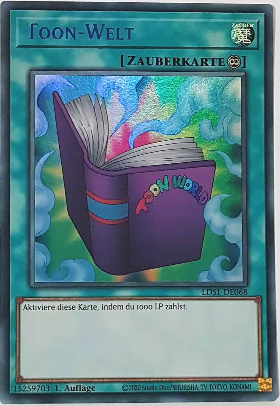 Toon-Welt (blau) LDS1-DE068 ist in Colorful Ultra Rare Yu-Gi-Oh Karte aus Legendary Duelists: Season 1 1.Auflage