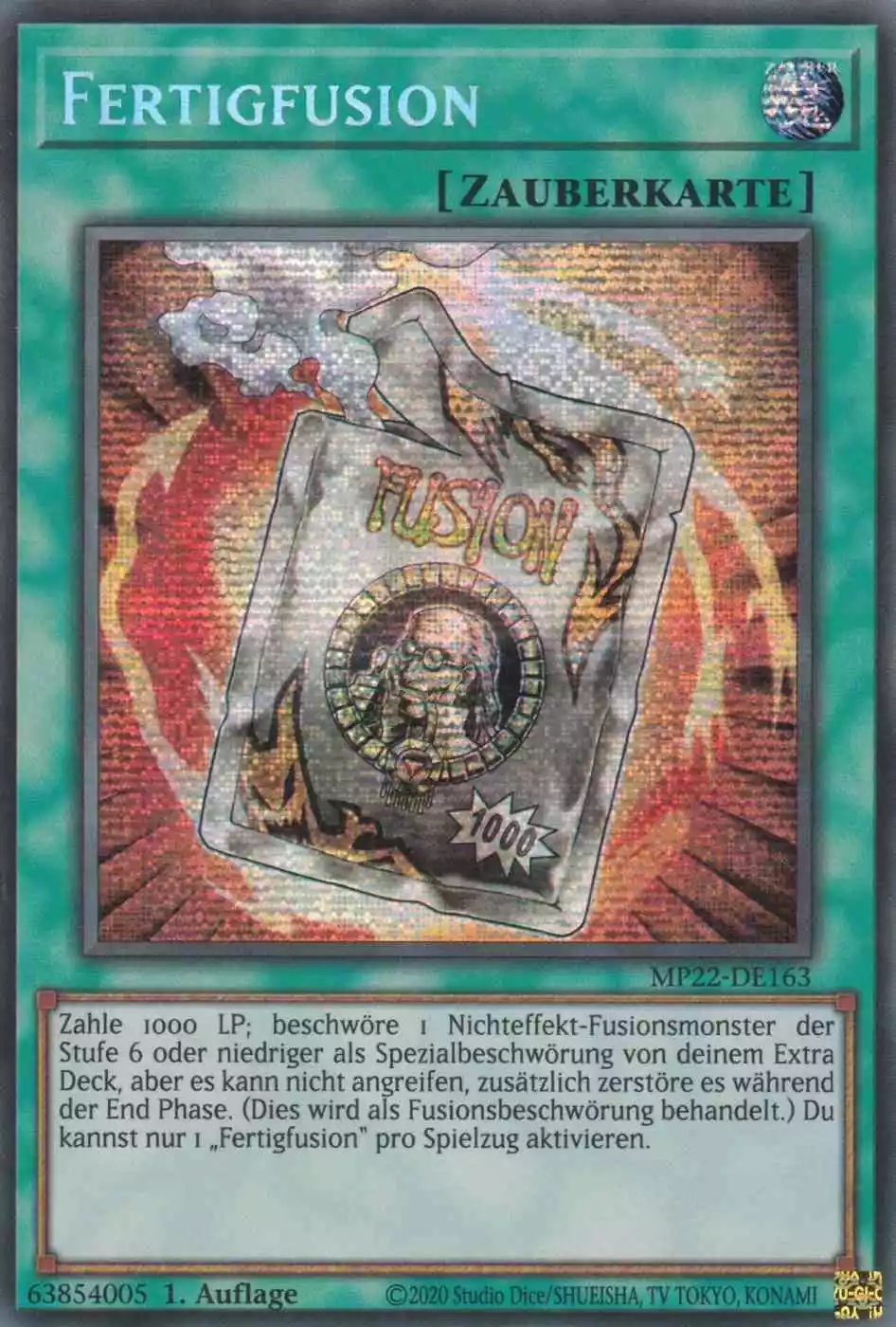 Fertigfusion MP22-DE163 ist in Prismatic Secret Rare Yu-Gi-Oh Karte aus Tin of the Pharaoh’s Gods 1.Auflage