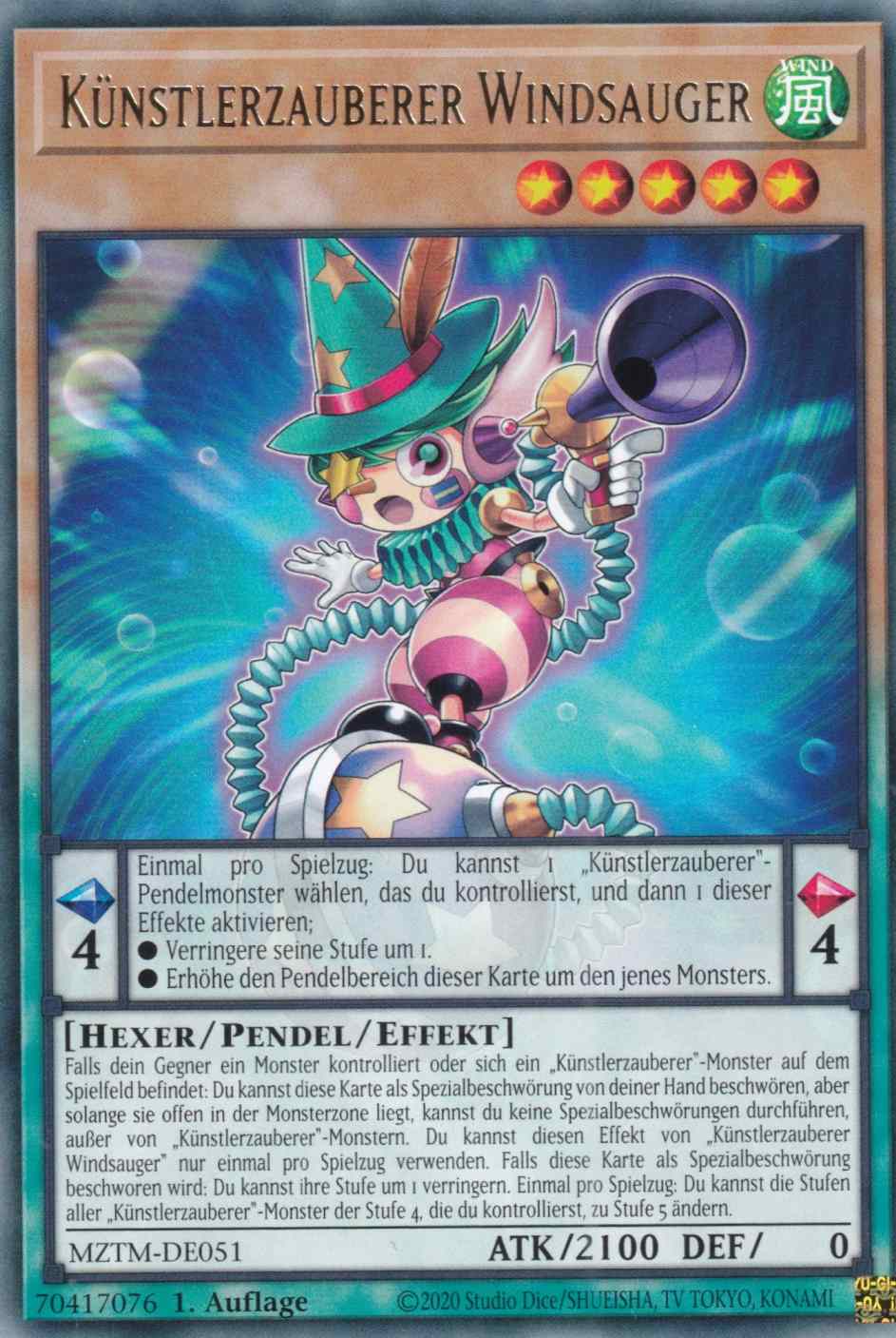 Künstlerzauberer Windsauger MZTM-DE051 ist in Rare Yu-Gi-Oh Karte aus Maze of the Master 1.Auflage