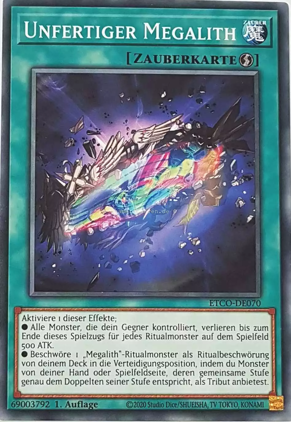 Unfertiger Megalith ETCO-DE070 ist in Common Yu-Gi-Oh Karte aus Eternity Code 1.Auflage