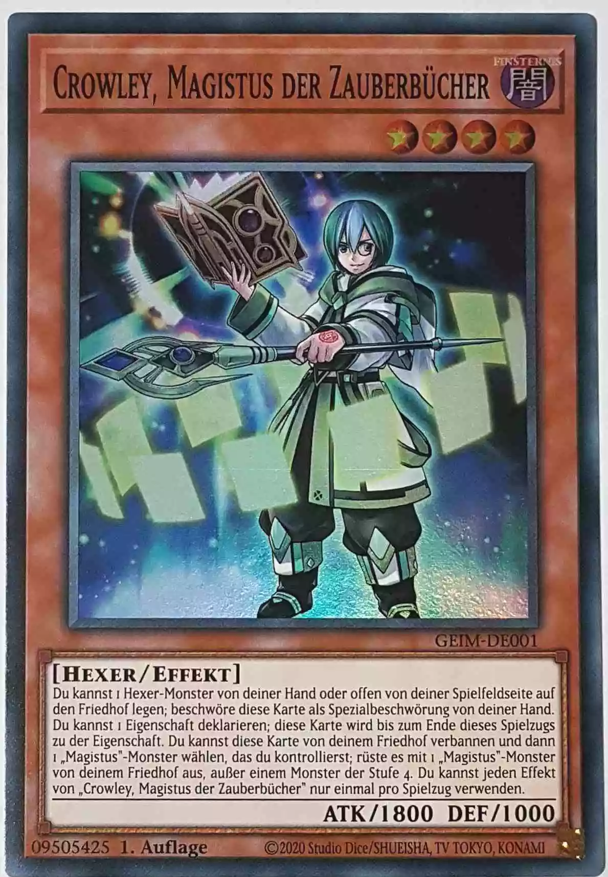 Crowley, Magistus der Zauberbücher GEIM-DE001 ist in Super Rare Yu-Gi-Oh Karte aus Genesis Impact 1. Auflage