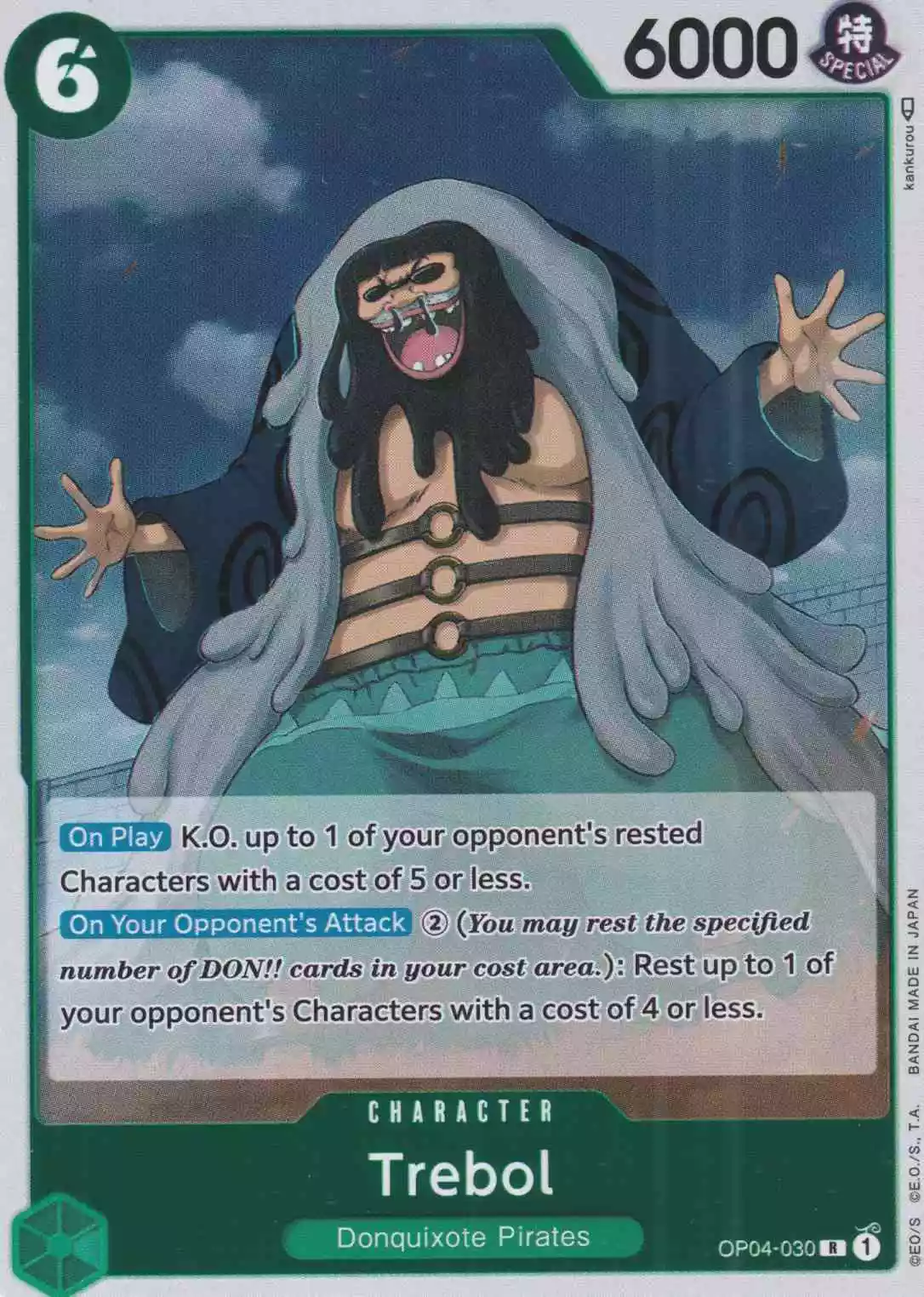 Trebol OP04-030 ist in Rare. Die One Piece Karte ist aus Kingdoms Of Intrigue in Normal Art.