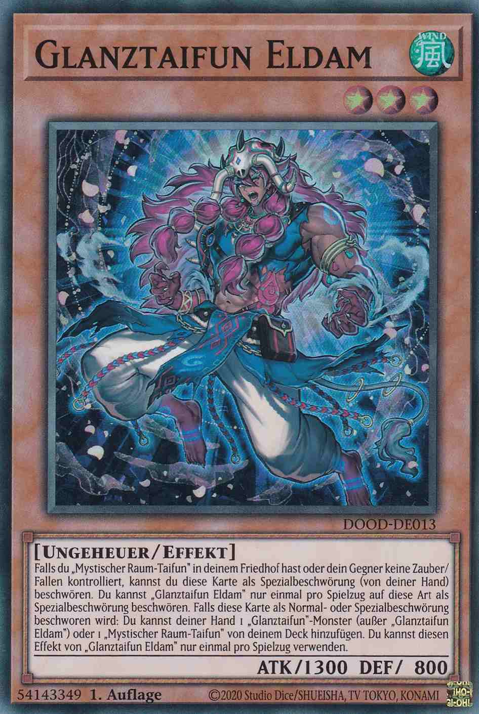 Glanztaifun Eldam DOOD-DE013 ist in Super Rare Yu-Gi-Oh Karte aus Doom of Dimensions 1.Auflage