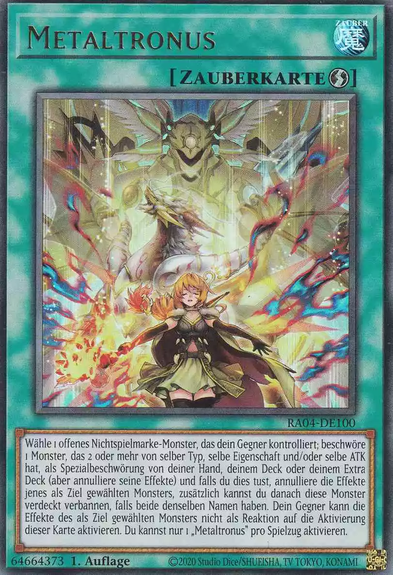 Metaltronus RA04-DE100 ist in Ultra Rare Yu-Gi-Oh Karte aus Quarter Century Stampede 1.Auflage