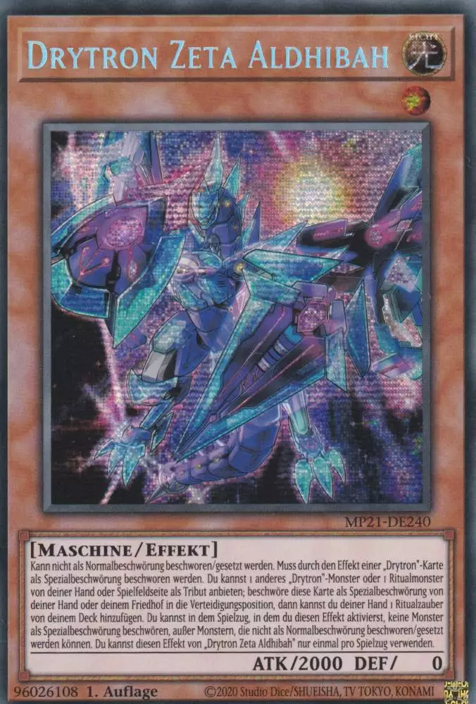 Drytron Zeta Aldhibah MP21-DE240 ist in Prismatic Secret Rare Yu-Gi-Oh Karte aus Tin of Ancient Battles 1.Auflage
