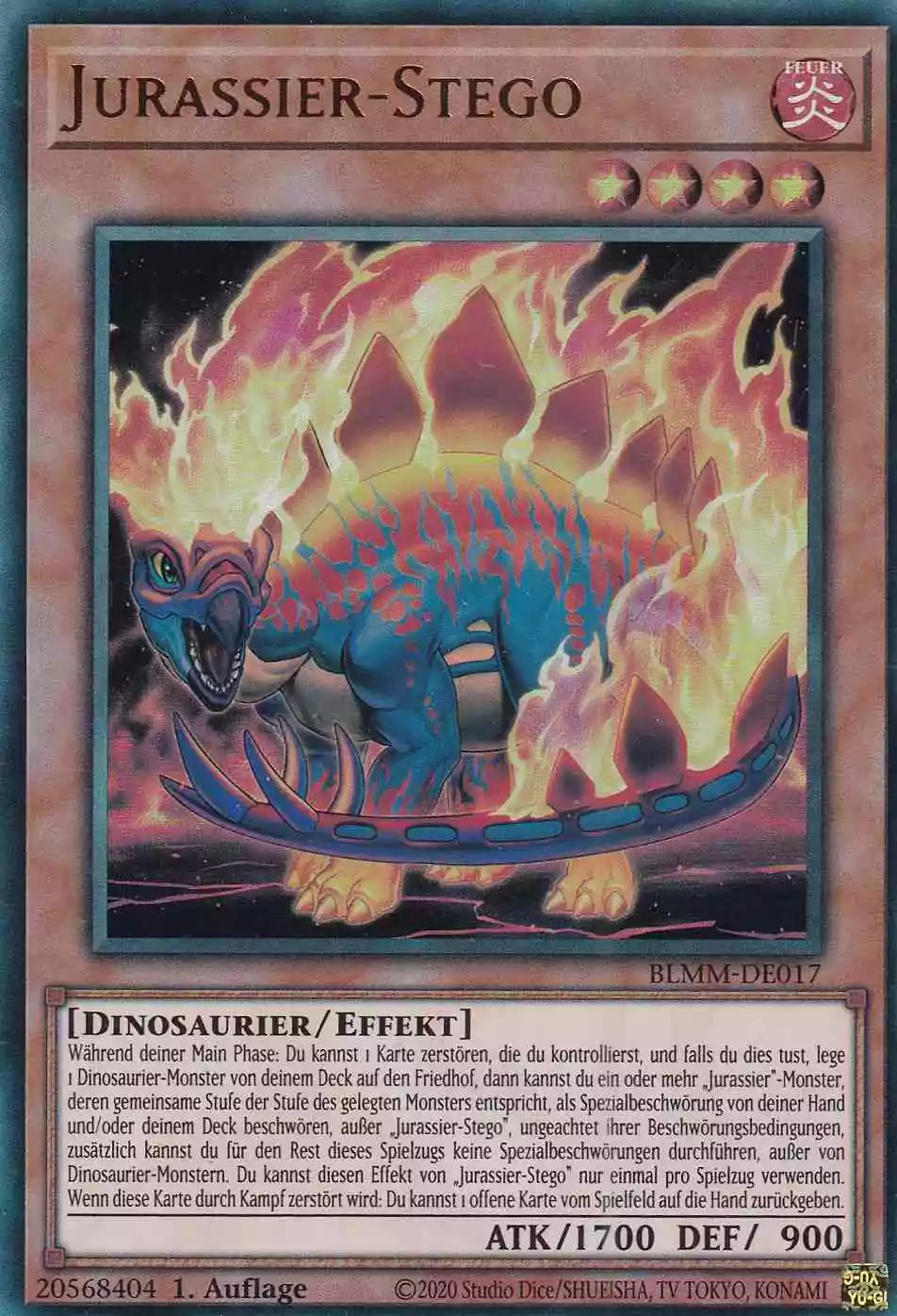 Jurassier-Stego BLMM-DE017 ist in Ultra Rare Yu-Gi-Oh Karte aus Battles of Legend Monster Mayhem 1.Auflage