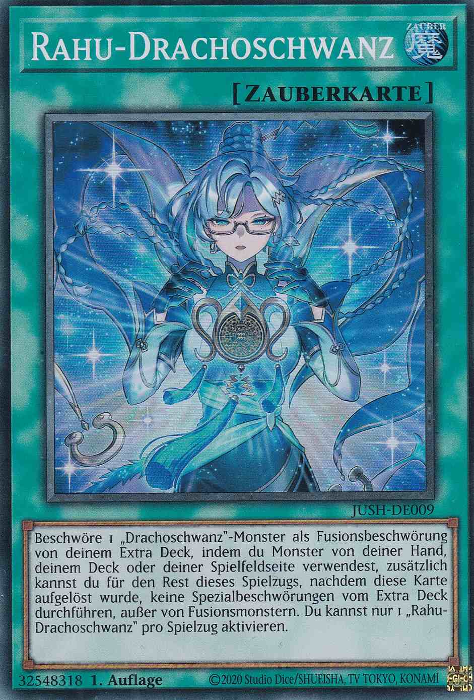 Rahu-Drachoschwanz JUSH-DE009 ist in Super Rare Yu-Gi-Oh Karte aus Justice Hunters 1.Auflage