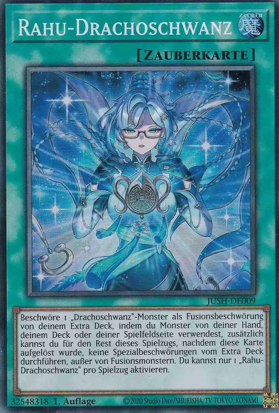 Rahu-Drachoschwanz JUSH-DE009 ist in Super Rare Yu-Gi-Oh Karte aus Justice Hunters 1.Auflage