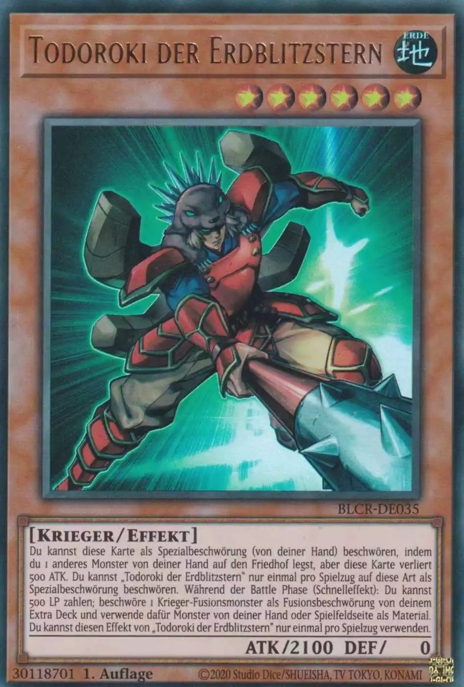 Todoroki der Erdblitzstern BLCR-DE035 ist in Ultra Rare Yu-Gi-Oh Karte aus Battles of Legend Crystal Revenge 1.Auflage