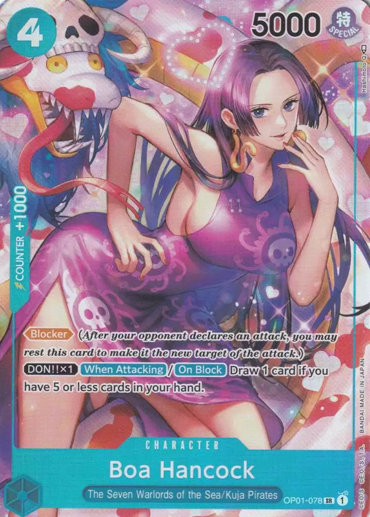 Boa Hancock OP01-078 ist in Super Rare. Die One Piece Karte ist aus Romance Dawn in Parallel Alternative Art.
