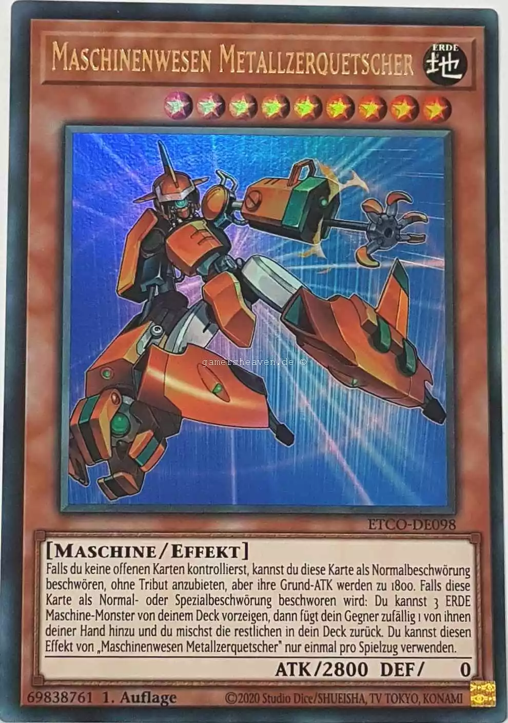 Maschinenwesen Metallzerquetscher ETCO-DE098 ist in Ultra Rare Yu-Gi-Oh Karte aus Eternity Code 1.Auflage