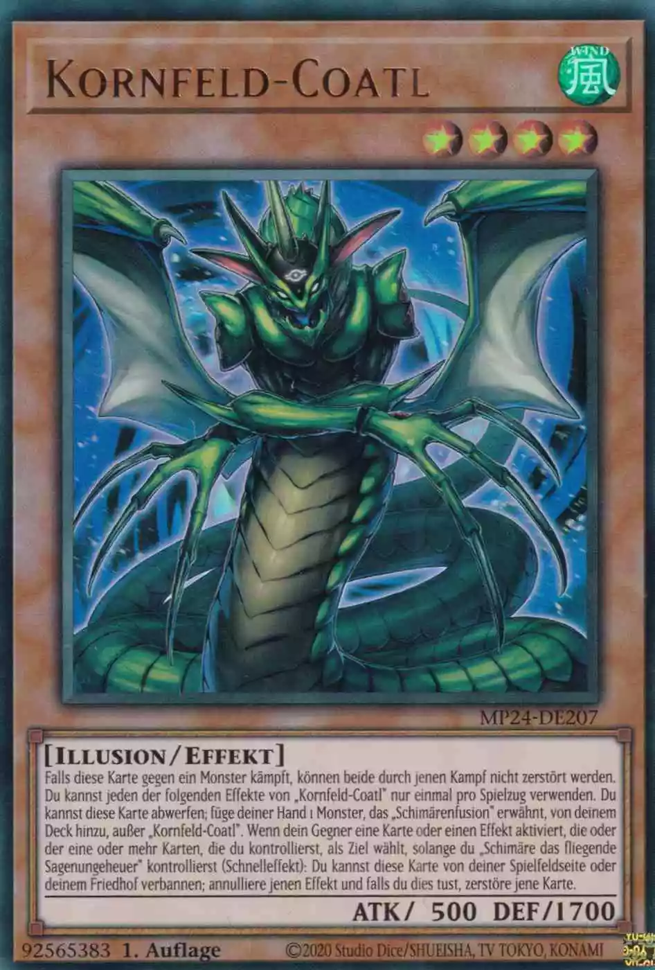 Kornfeld-Coatl Ultra Rare MP24-DE207 Yugioh Karte Kornfeld-Coatl MP24-DE207 ist in Ultra Rare Yu-Gi-Oh Karte aus 25th Anniversary Tin Dueling Mirrors 1.Auflage