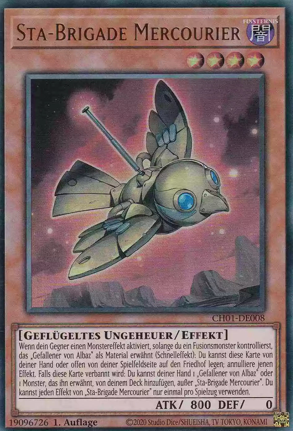 Sta-Brigade Mercourier CH01-DE008 ist in Ultra Rare Yu-Gi-Oh Karte aus THE CHRONICLES DECK: The Fallen & The Virtuous 1.Auflage