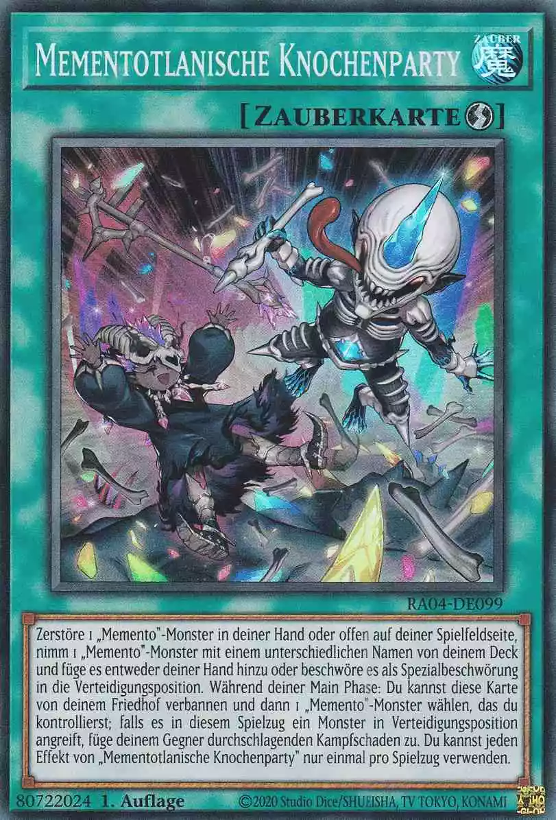 Mementotlanische Knochenparty RA04-DE099 ist in Super Rare Yu-Gi-Oh Karte aus Quarter Century Stampede 1.Auflage