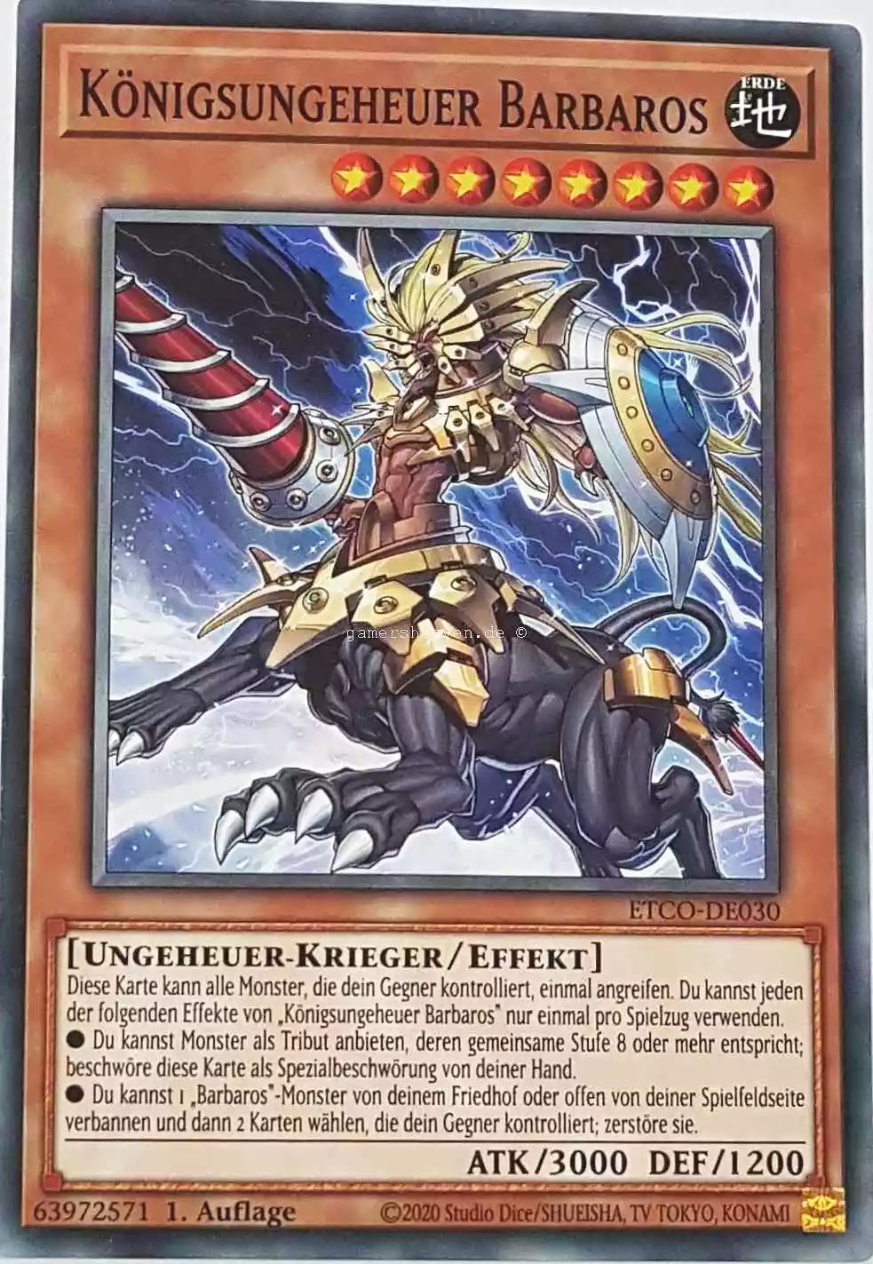 Königsungeheuer Barbaros ETCO-DE030 ist in Common Yu-Gi-Oh Karte aus Eternity Code 1.Auflage