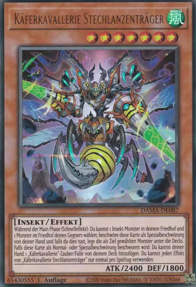 dama-de087-kaeferkavallerie-stechlanzentraeger-ultra-rare-dawn-of-majesty Käferkavallerie Stechlanzenträger DAMA-DE087 ist in Ultra Rare Yu-Gi-Oh Karte aus Dawn of Majesty 1.Auflage